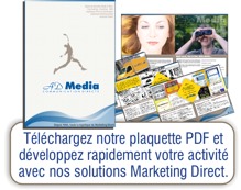 Téléchargez la présentation détaillée de l'offre Marketing Services AD Media, en cliquant sur ce bandeau (format PDF) : faxmailing - emailing - mailing postal - ciblage marketing - SMS.